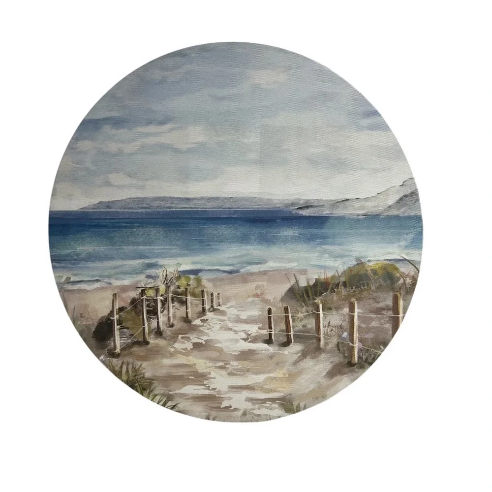 Coastal Landscape Round Wall Art - Blue and Gray (set of 2)